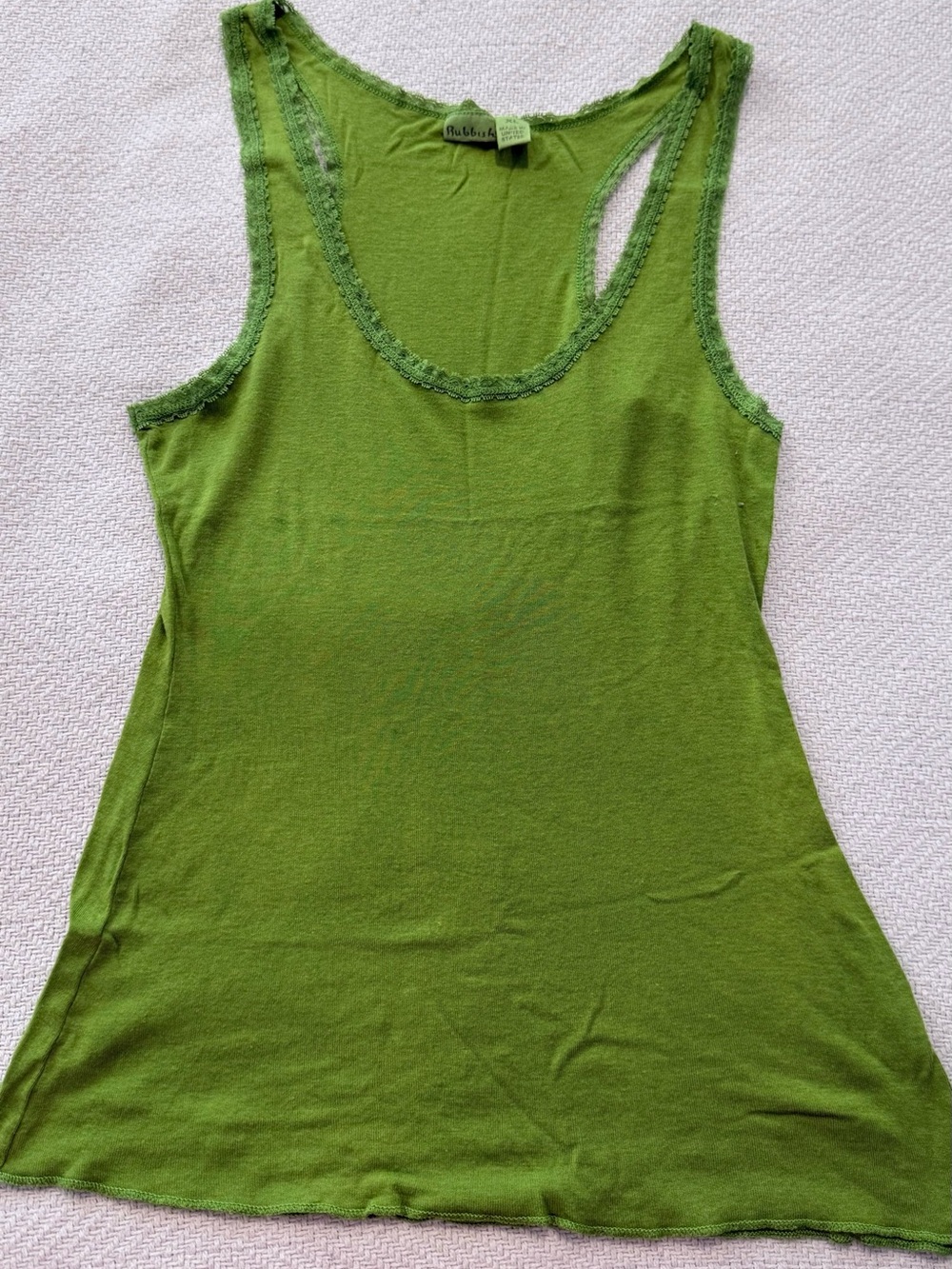 Rubbish Green Lace-Trim Tank Top